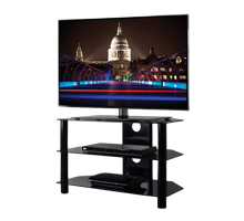 BTF102 3 Shelf Tempered Black Glass AV Stand